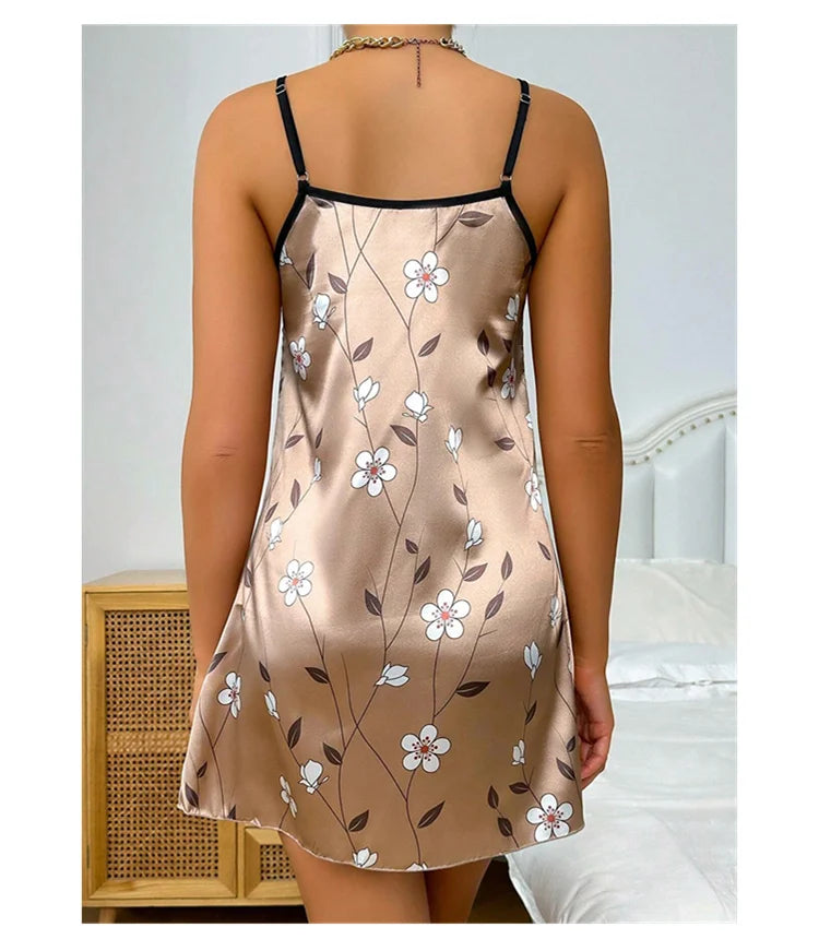 Elegant Floral Satin Nightdress