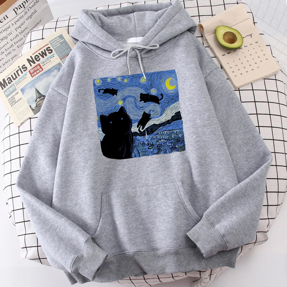 Starry Cat Night Fleece Hoodie