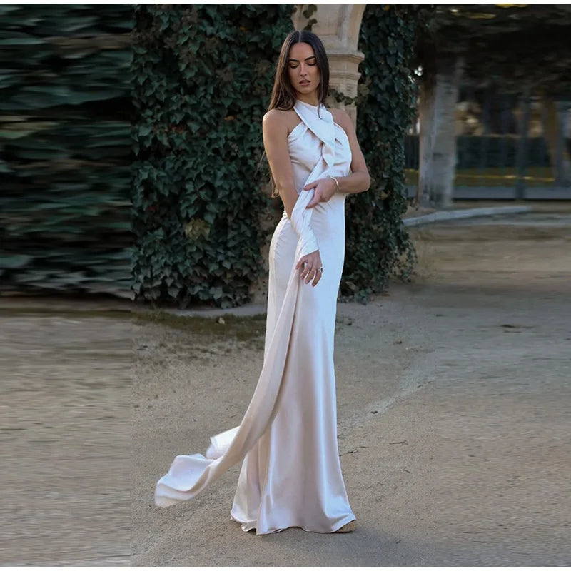Elegant Ribbon Halter Maxi Dress