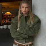 Vintage Suede Jacket For Women Long Sleeve Pocket Turn-down Collar Zipper Short Coat 2025 Autumn Winter Streetwear Lady Outwears