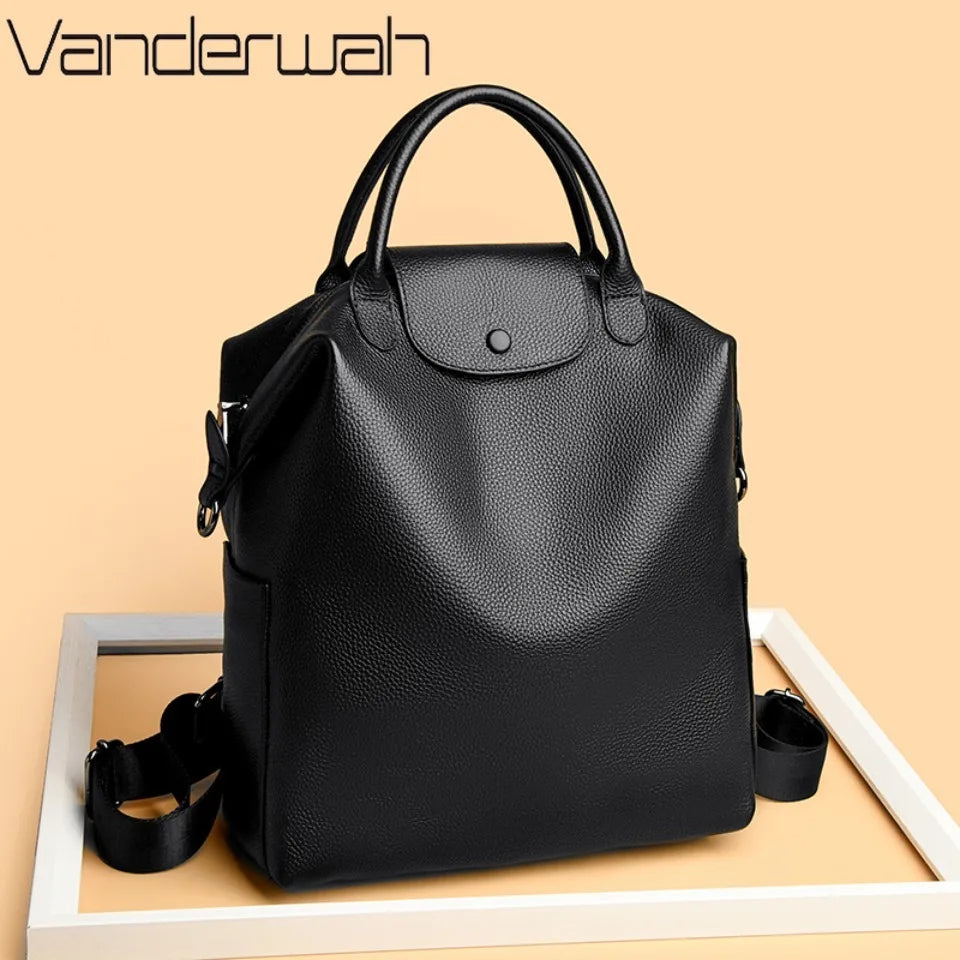 100% Genuine Cowhide Leather Women Backpack Large Capacity School Back Pack Female Casual Travel Bagpack Rucksacks for Girls Sac