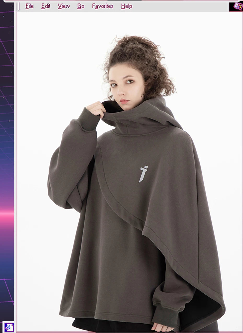 Oversized High-Collar Techwear Pullover Hoodie