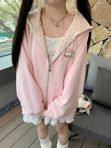 Women's Cat & Floral Print Zip-Up Hoodie