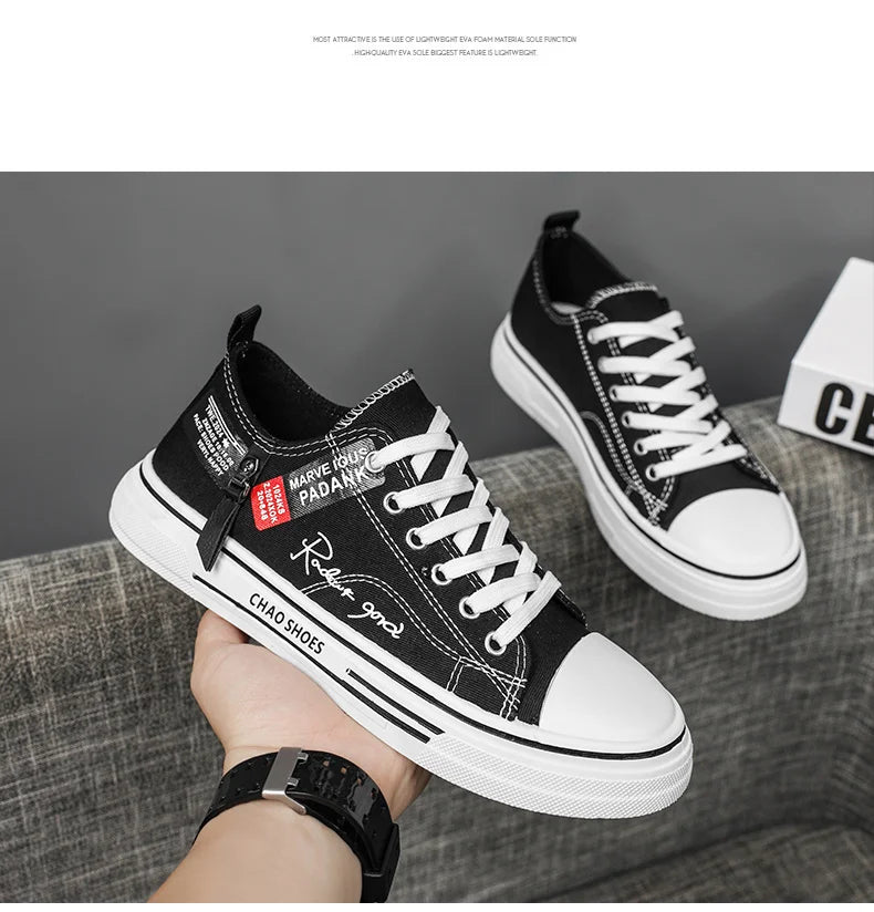 Men's Plus Size Canvas Sneakers — Breathable Lace-Up Casual Flat Shoes