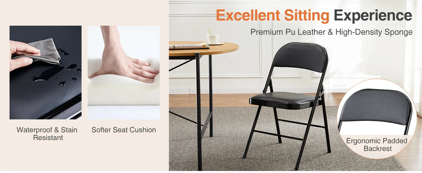 JHK Faux Leather Folding Chair Set of 2 | Elegant & Sturdy
