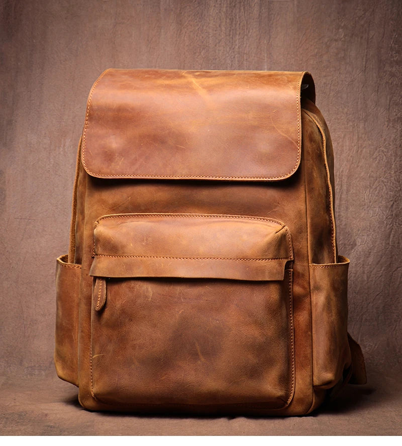 LUOKIR High Quality Genuine Leather Backpack Vintage Crazy Horse Cowhide Luxury School Bag Computer Knapsack For 15 Inch Laptop