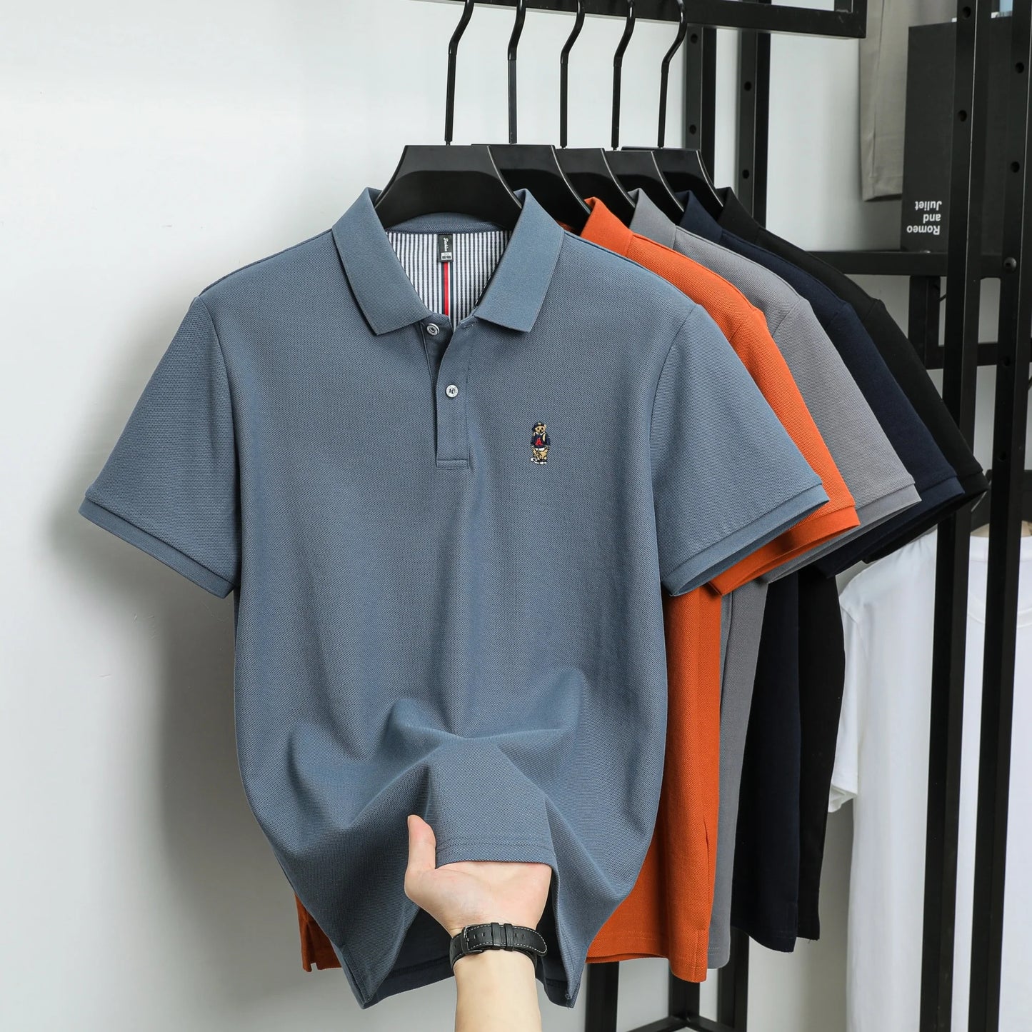 Men's Cotton Bear Embroidery Polo | Korean Style