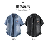 Men's Denim Shirt Summer Fashion Breathable Cotton Blend Short Sleeve Shirt Street Trendy Daily Outing Comfortable Jean Shirt