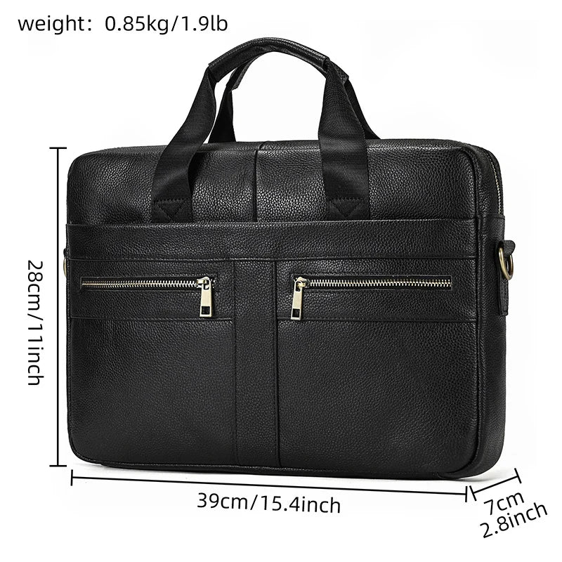 Genuine Leather Briefcase Bag for 15.6 inch laptop computer bag cowskin handbag for men male leather crossbody shoulder bag