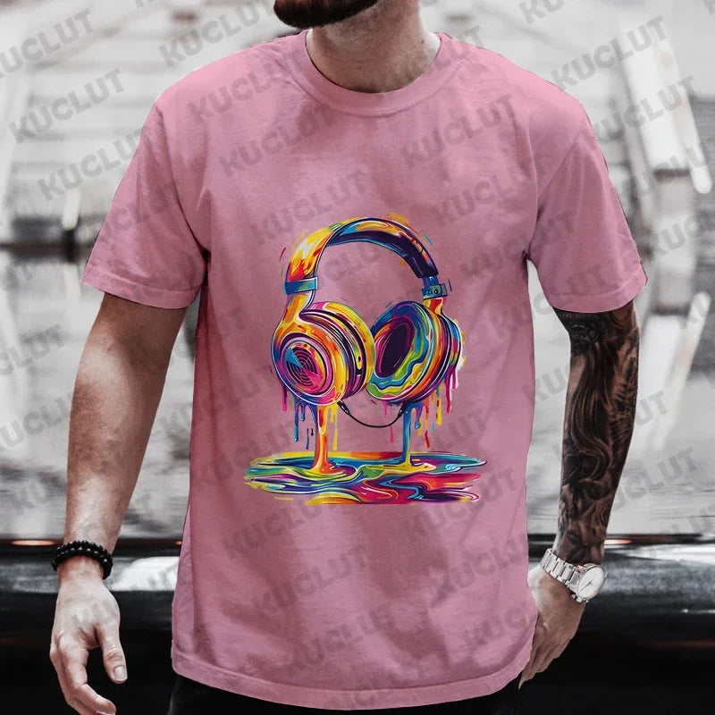 Men’s Hip Hop Melting Headset Graphic Oversized Tee