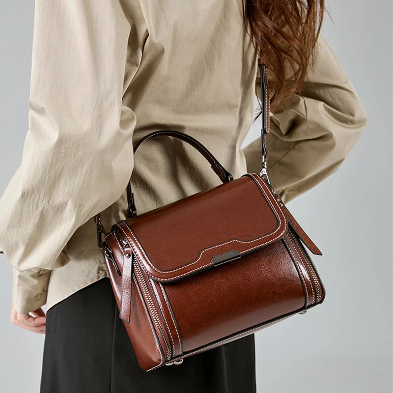 Cowhide Women's Tote Bag 2024 New Luxury Genuine Leather Shoulder Crossbody Bags High Quality Vintage Female Handbag 6241