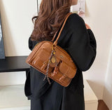 Women’s Coffee Brown Multi-Pocket Shoulder Bag | Vintage PU Leather Crossbody