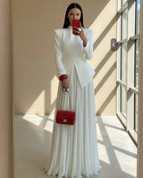 Elegant Jersey Ruched A-Line Gown | High Collar & Long Sleeves