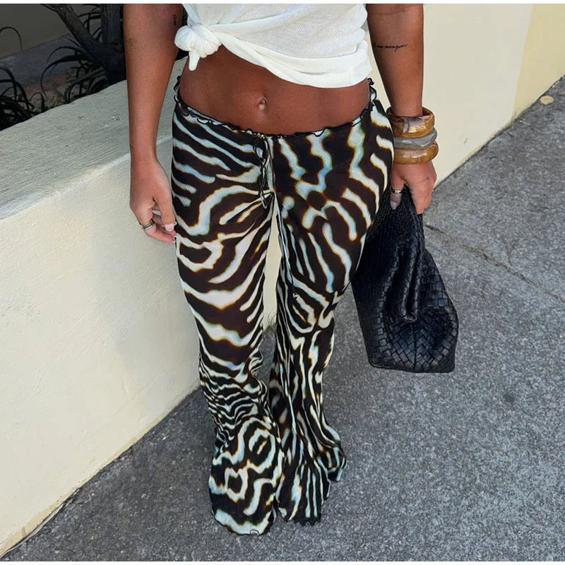 Women's Zebra Print Chiffon 2-Piece Set | Tank & Wide Leg Pants