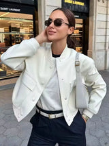 Women’s Vintage Utility Bomber Jacket – Chic Button-Down Outerwear