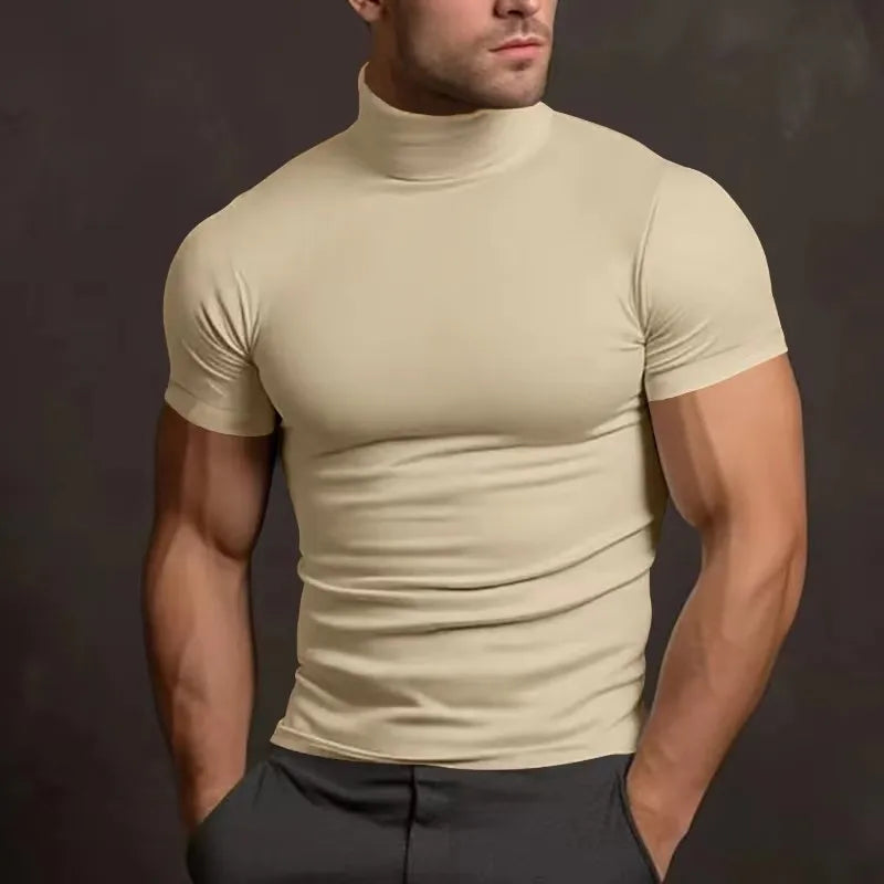 Men's compress T-shirts summer solid color short-sleeved men tops fashion yoga clothes men's tight turtleneck T-shirt