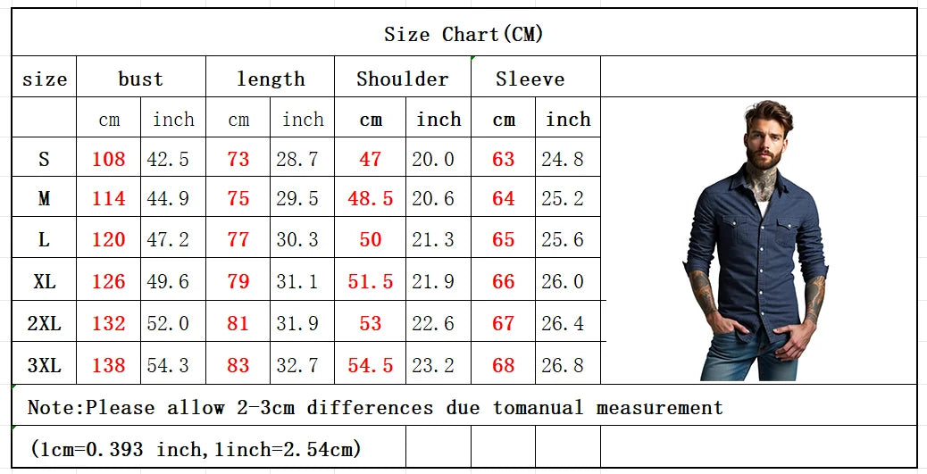 RVHS Elastic Cotton Denim Shirt Men Long Sleeve Quality Cowboy Shirts for Men Casual Slim Fit Mens Designer Clothing