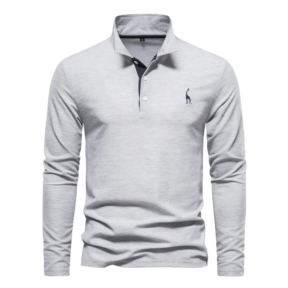 AIOPESON Men's Deer Embroidery Polo Shirt – Long Sleeve