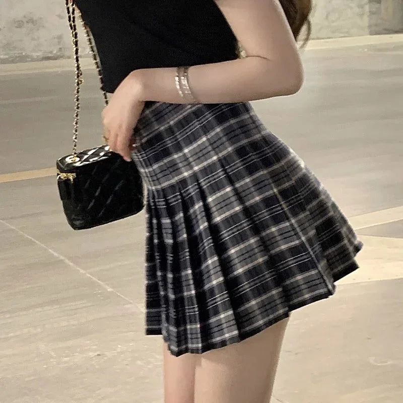 Plaid A-Line Mini Skirt – High Waist, Pocketed