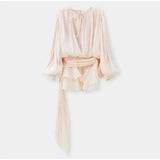 Elegant Lantern Sleeve Shiny Pleated Ankle-Length Party Dress