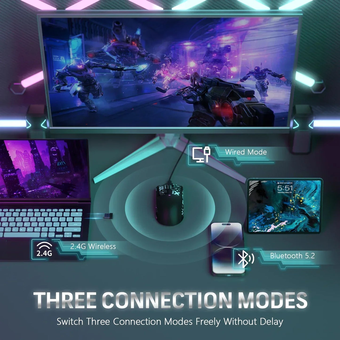ATTACK SHARK X11 Wireless Gaming Mouse Charging Dock PixArt PAW3311 BT/2.4G Wireless/Wired Gaming Sensor Gift Anti-slip Sticker