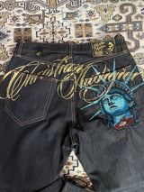 Vintage Statue of liberty Diamonds Jeans Casual Denim Pants High Waist Straight Wide Leg Jeans Harajuku Y2k 2000s Women Clothing
