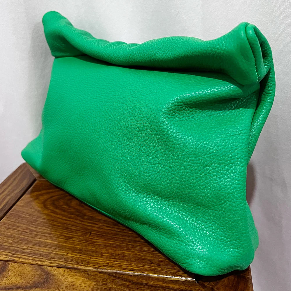 100% Genuine Leather Cowhide Handbag High Quality Leather Women's Foldable Designer Handbag Simple Magnet Handle Bags