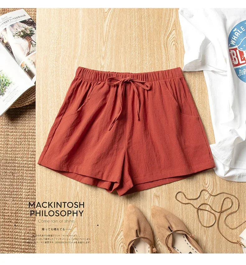High-Waisted Linen-Style Bow Sash Shorts