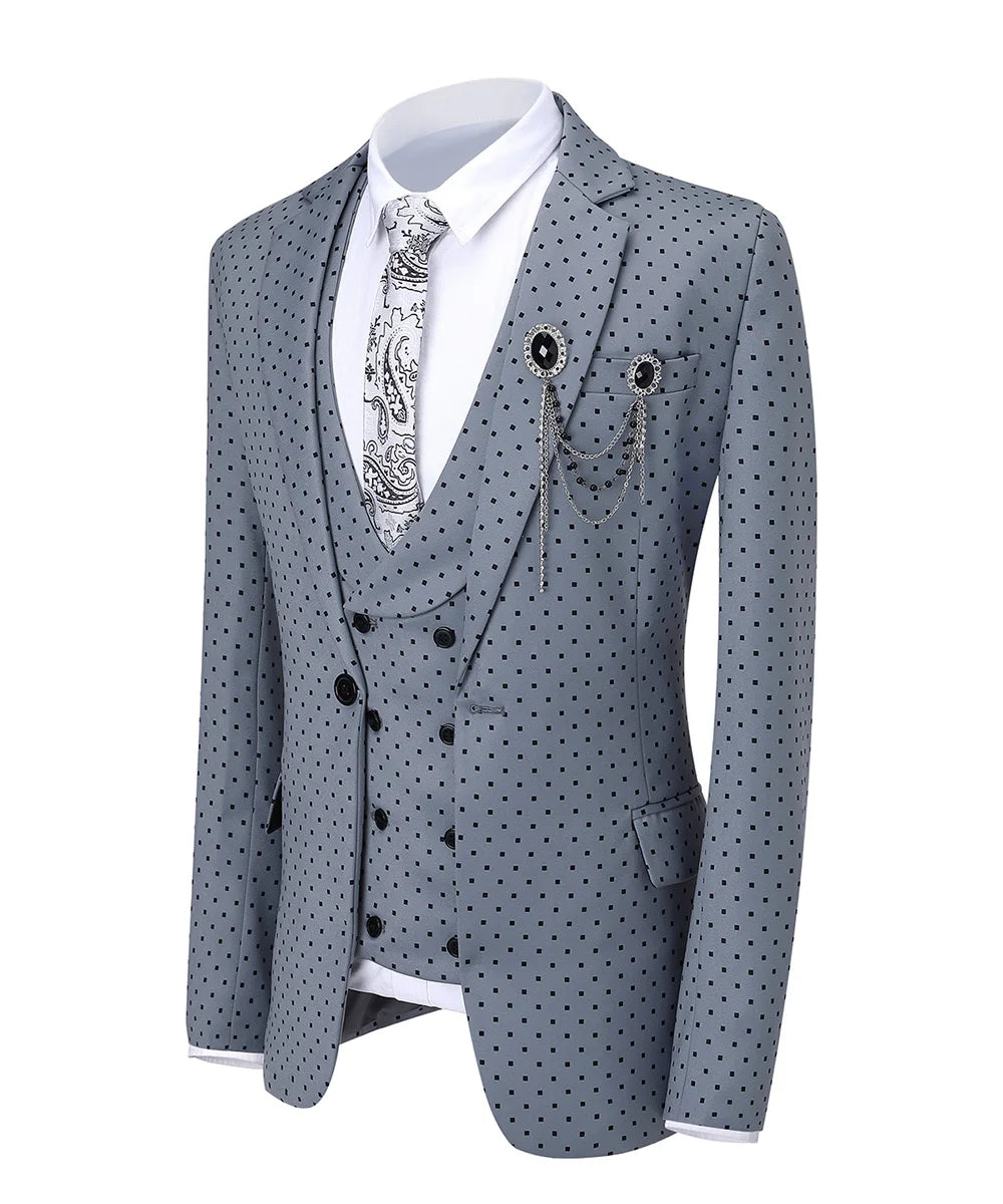 Men’s Slim Fit 3-Piece Patterned Suit