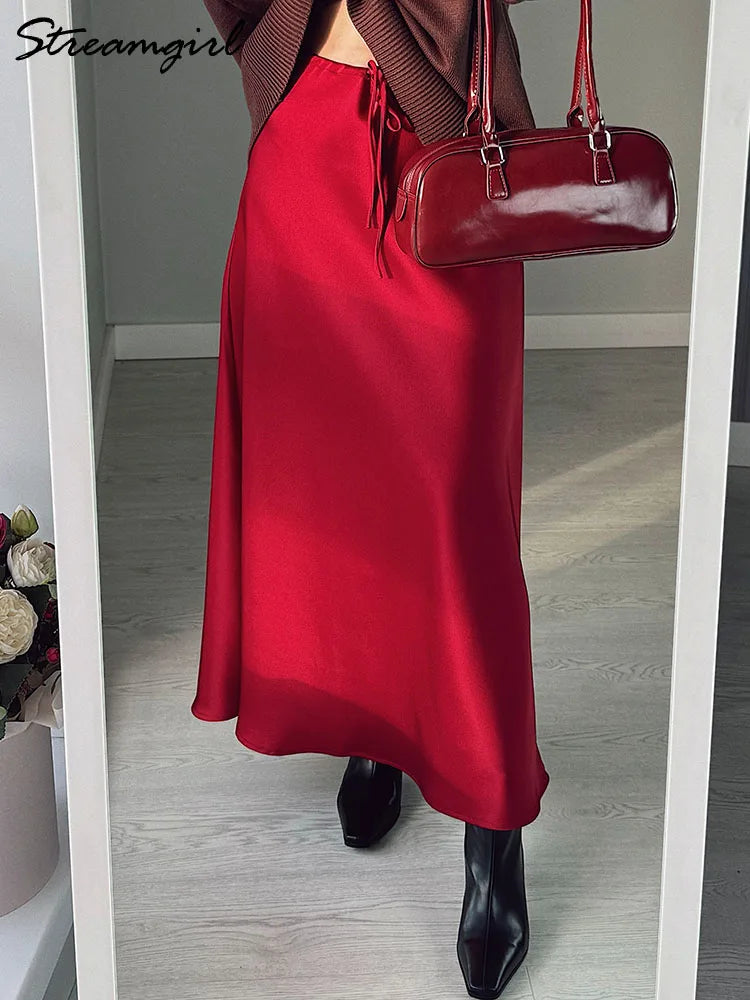 Women's Satin Maxi Skirt – Elegant Ankle-Length