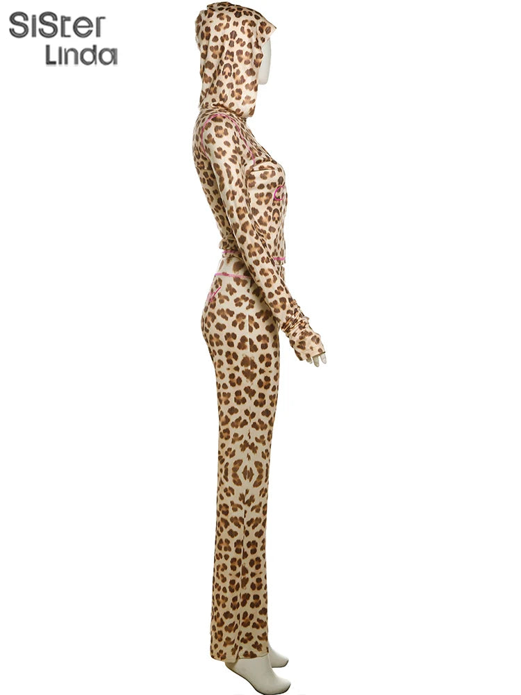 Sisterlinda Summer Release Junior Ankle-Length High Street Milk Fiber Pant Suit K24S50103 Girl Leopard Color Flare Pant Suit