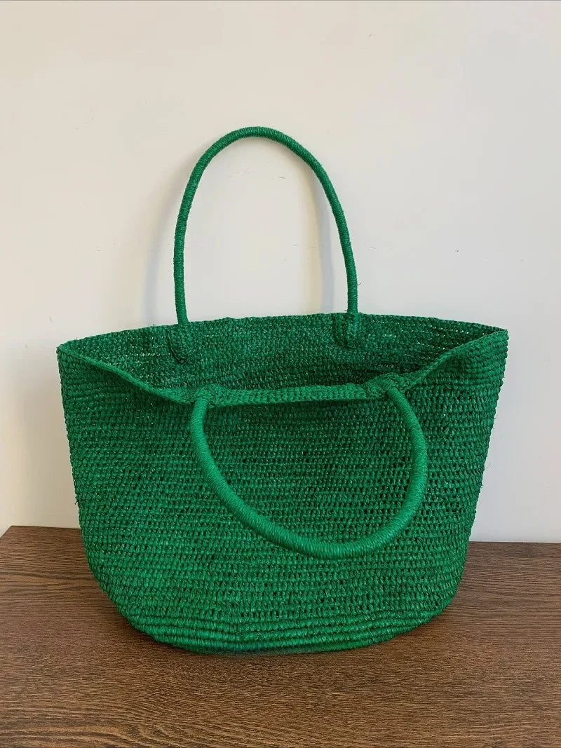 Fashionable Natural Rafia Grass Hand-woven Bag, Large Capacity, Lightweight, Versatile, Suitable for Daily Use, Women's Handbag