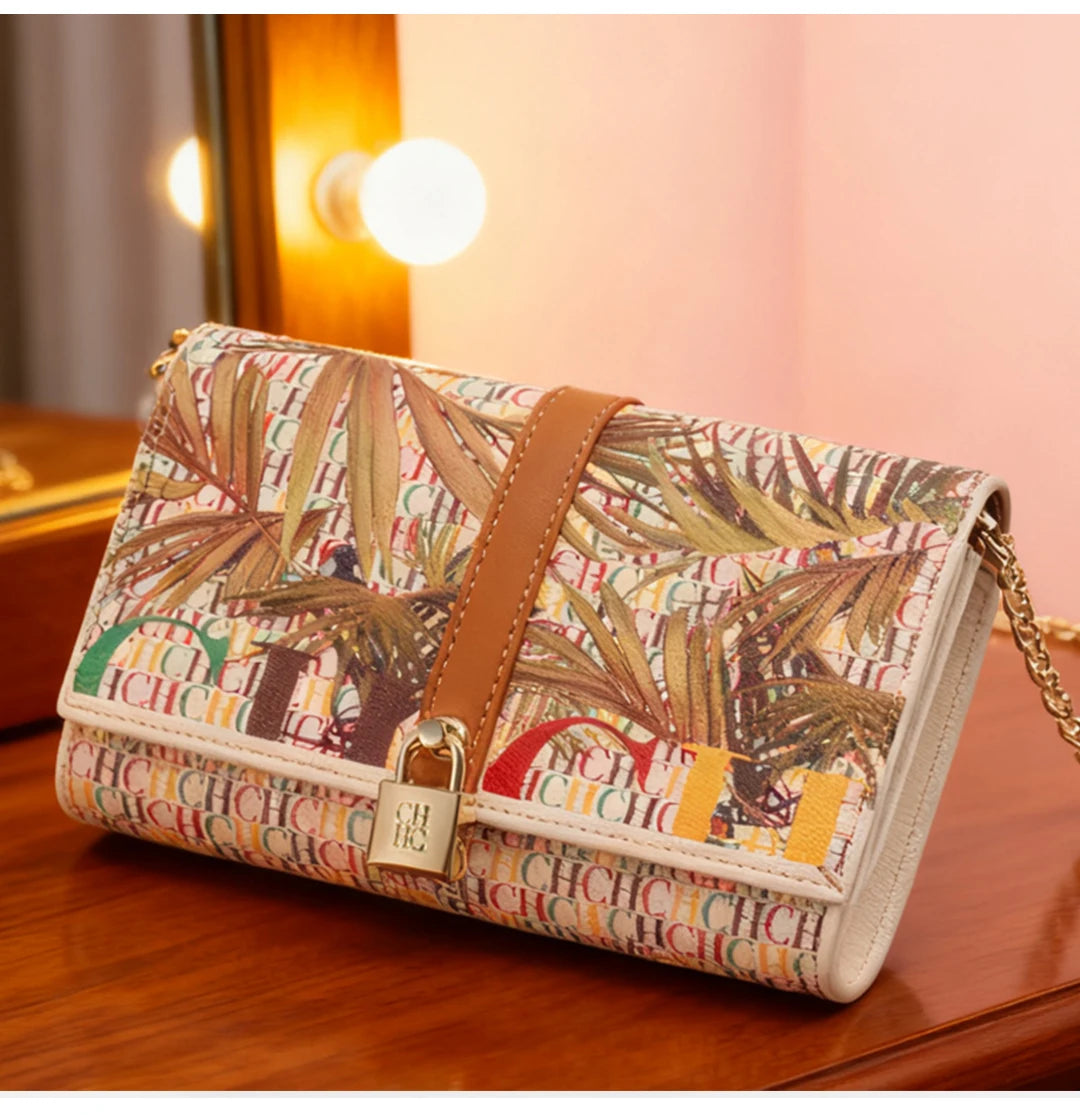 CH Women Crossbody Bag Floral Print Chain Shoulder Bag Fashion Designer Flap Bag Luxury PU Leather Purse For Daily Use