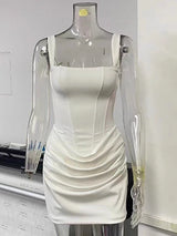 Elegant Backless Ruched Mini Dress | Chic Square Collar Club & Party Wear