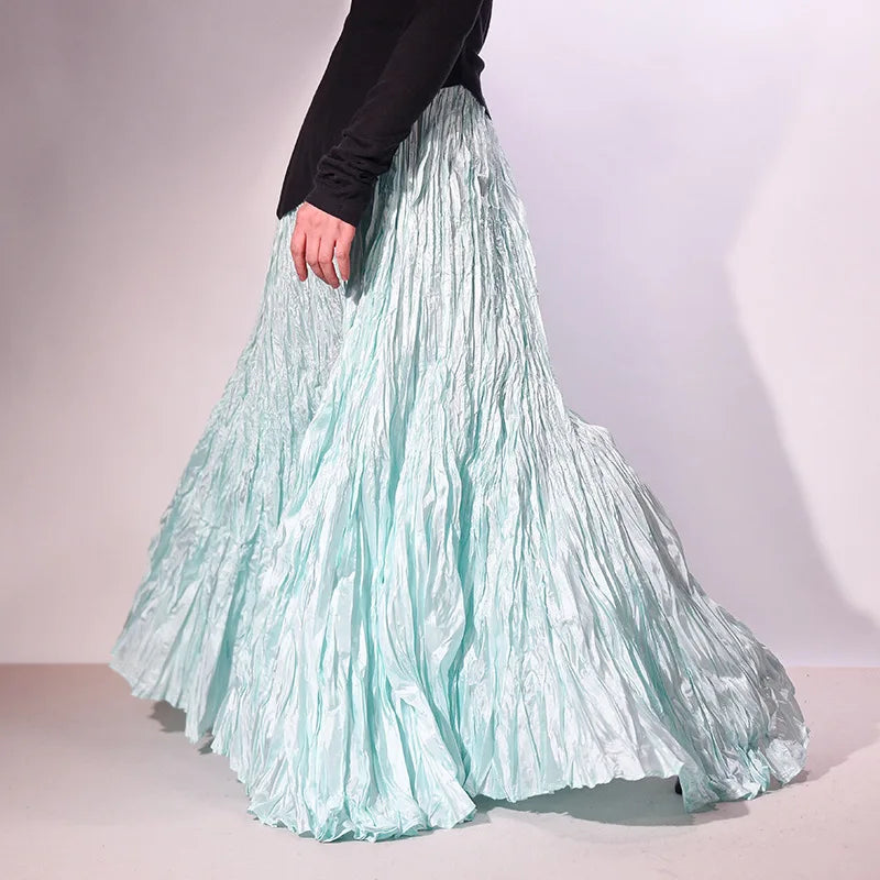 Elegant High-Waist Pleated Maxi Skirt for Women
