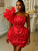 Asymmetric Ruffle Mini Dress | One-Shoulder Floral Gown