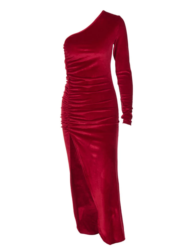 Elegant Velvet Split Midi Dress
