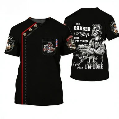 Men's Barber-Style Graphic Tee | Round Neck Short Sleeve