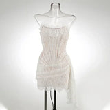 Strapless Lace Mini Dress – Elegant Sheer Patchwork Slim Fit Evening Dress