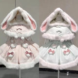 Harajuku Kawaii Rabbit Ear Cloak & Strap Skirt Set