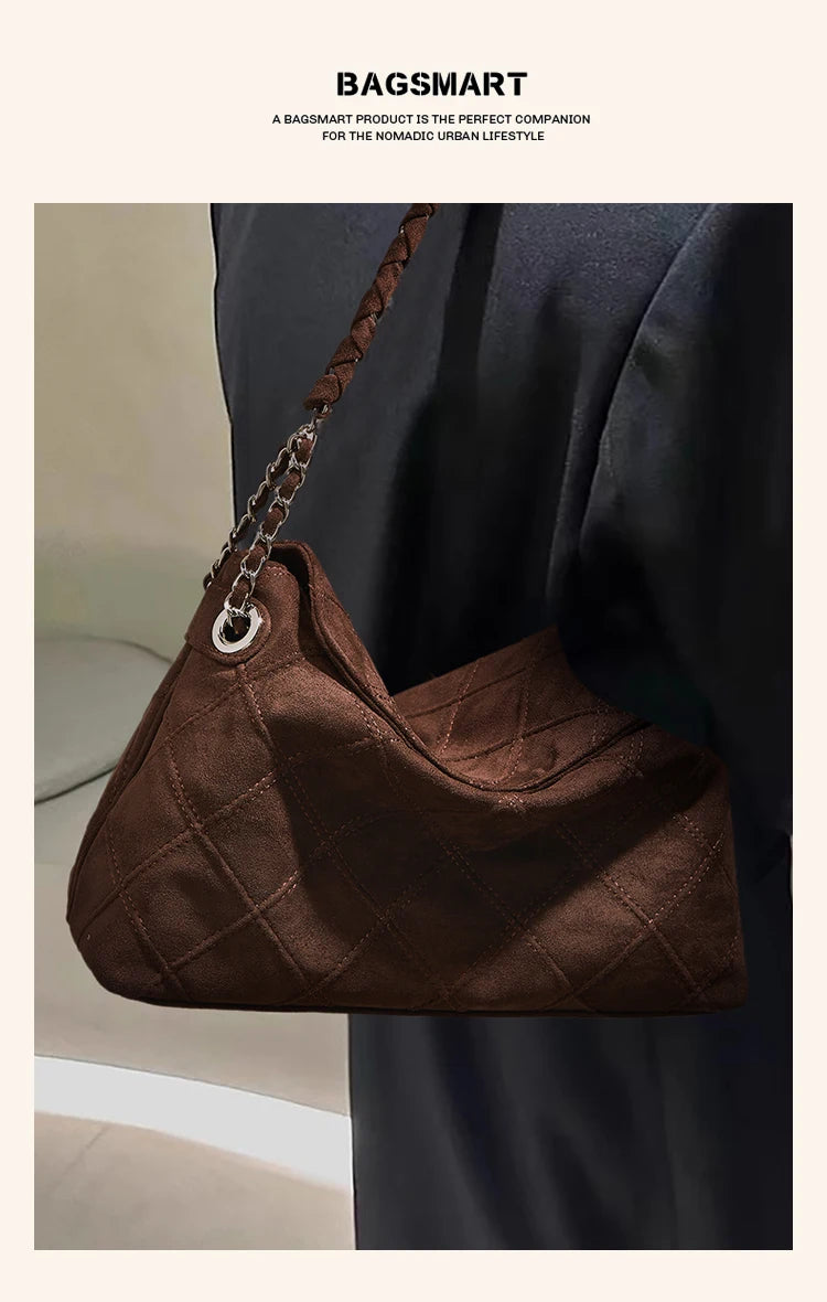 LAORENTOU Fabric Women's Strap Shoulder Bag Advanced Retro Underarm Large Capacity Fashion Quilted Handbag for Women Cossbody