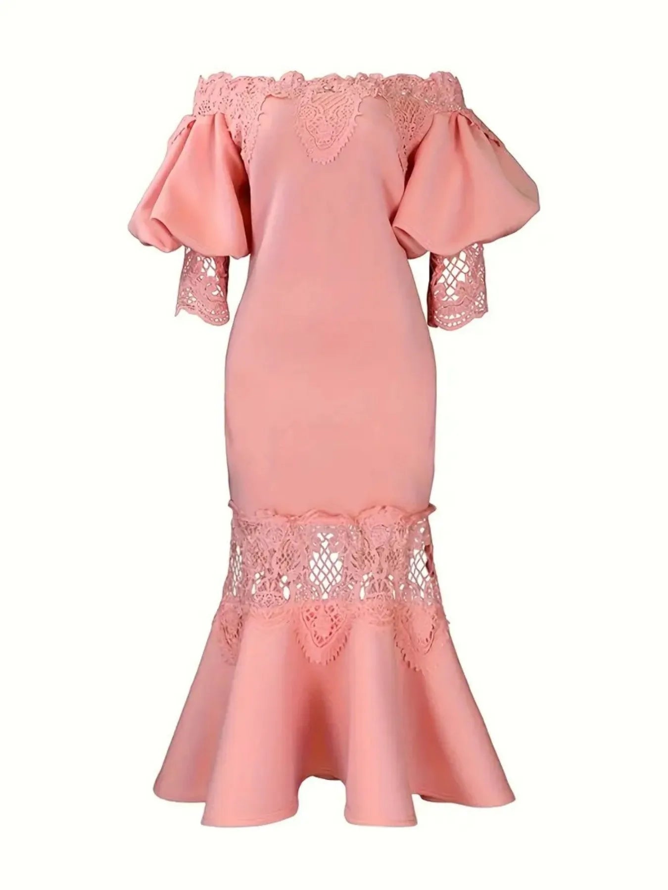 Elegant Lace Off-the-Shoulder Fishtail Evening Gown