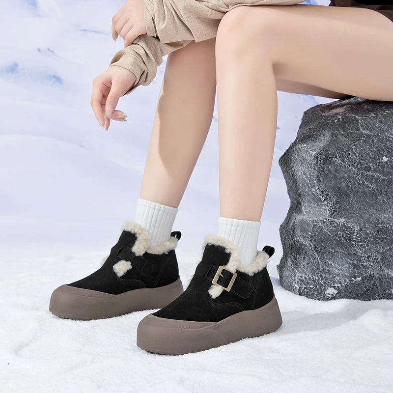 Snow Boots Women Winter Genuine Leather 2025 New Fleece Warm Thick Women's Booties Large Size  Women's Boots
