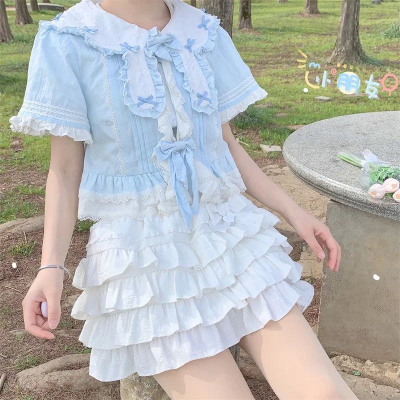 Kawaii Bow Mini Skirt – Ruffle Tiered A-Line