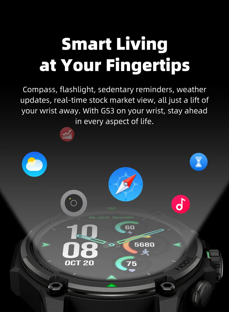 Black Shark GS3 Smartwatch | AMOLED GPS Military-Grade