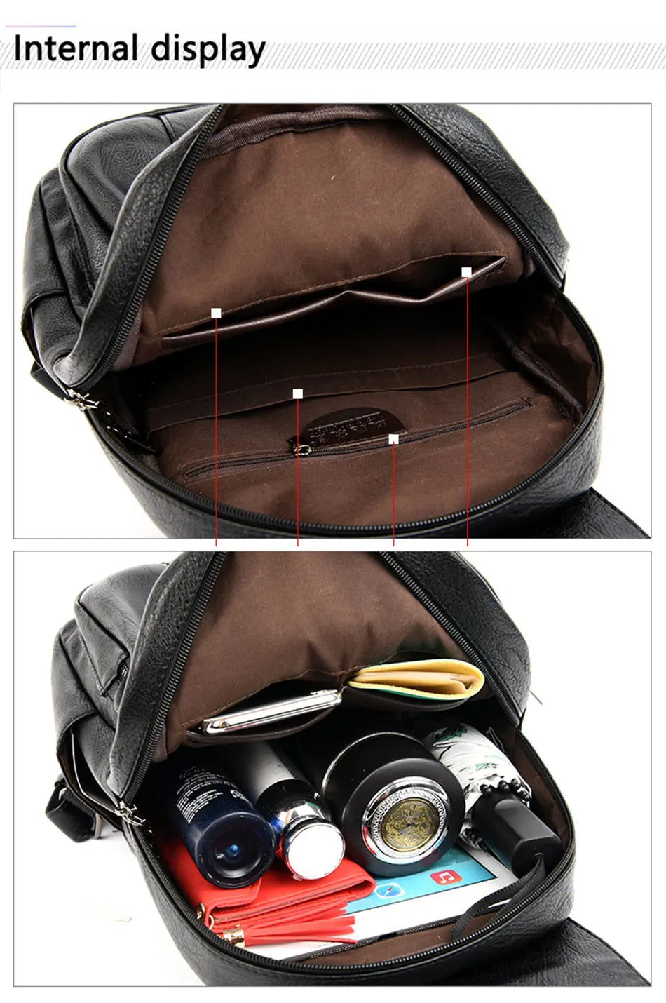 Women's Leather Backpack with Organizer Pockets