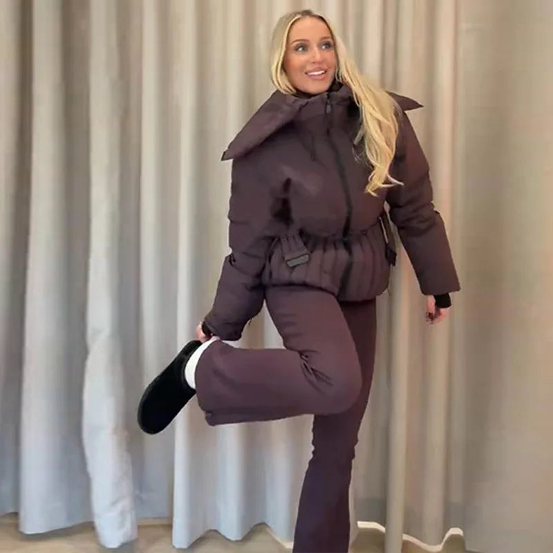 Women's Winter Fur-Trim Hooded Jumpsuit