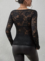 Elegant Floral Lace V-Neck Top