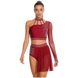 Women's 2-Piece Rhinestone Dance Crop Top & Shorts Set