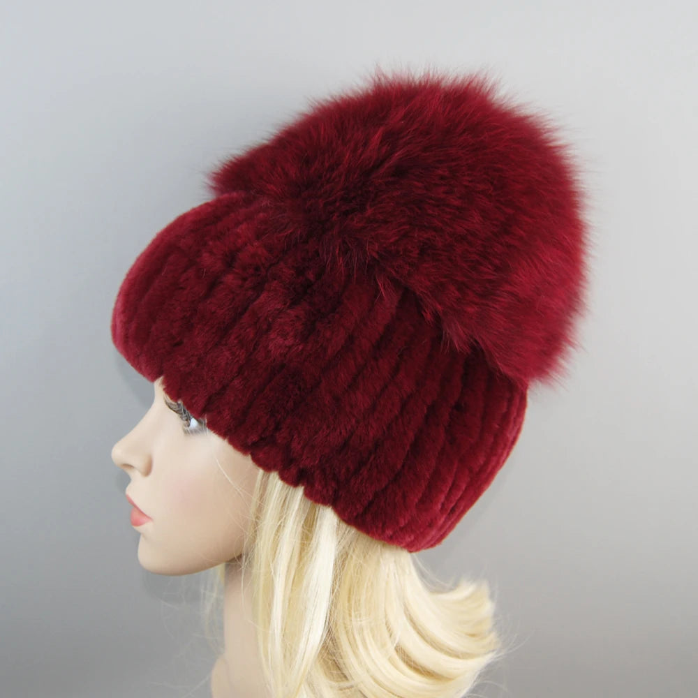 Women's Luxury Rex Rabbit & Fox Fur Beanie Hat